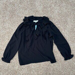 LOFT Black Ruffled Blouse